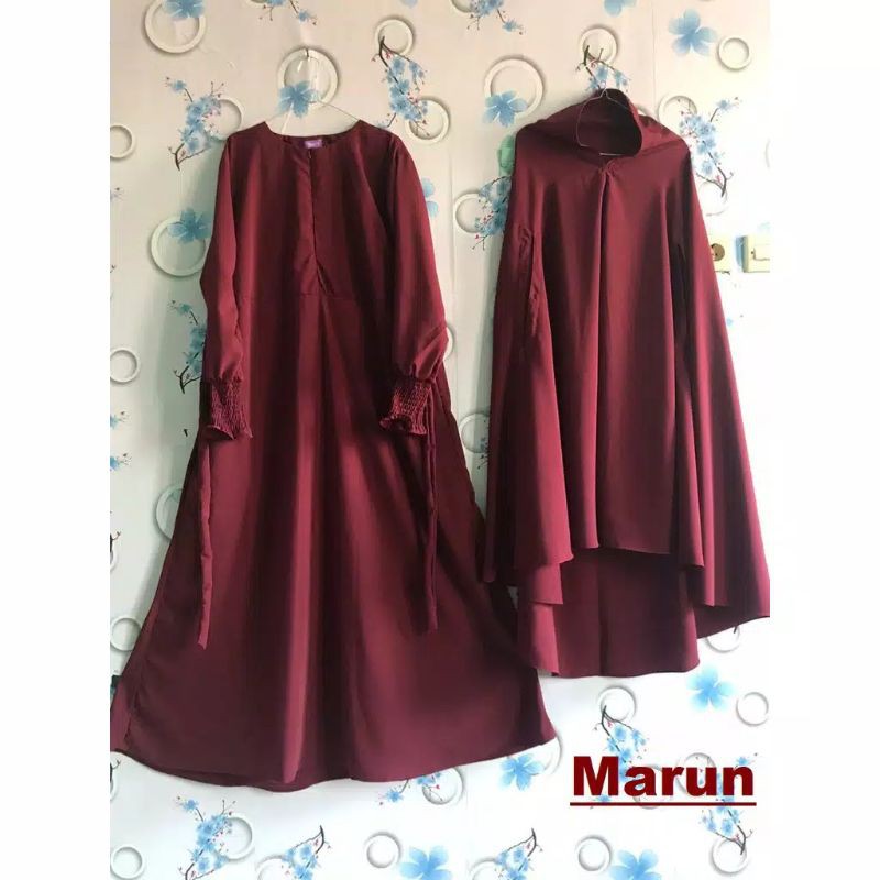 Gamis set wolfis khimar bolong tangan