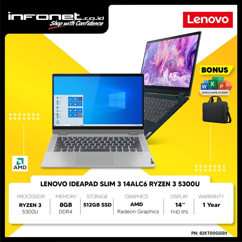 LENOVO IDEAPAD SLIM 3 14ALC6 RYZEN 3 5300U 8GB 512GB SSD AMD Radeon Graphics 14" FHD IPS W10 OHS