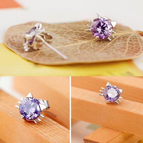 Hu Hu Hu Hu Hu Alat Bantu Pasang Kacamata♡ Anting Tusuk Sterling Silver 925 Desain Telinga Kucing Hias Zircon Berkilau Untuk Wanita