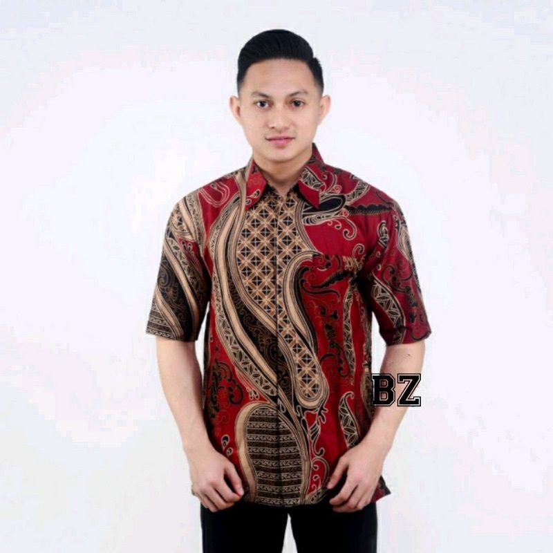 BSWART Batik HRB026 kenongo Hem Pendek anjani biru Pekalongan M L XL XXL NUKU BATIK Kemeja batik Pria MURAH Modern Grosir