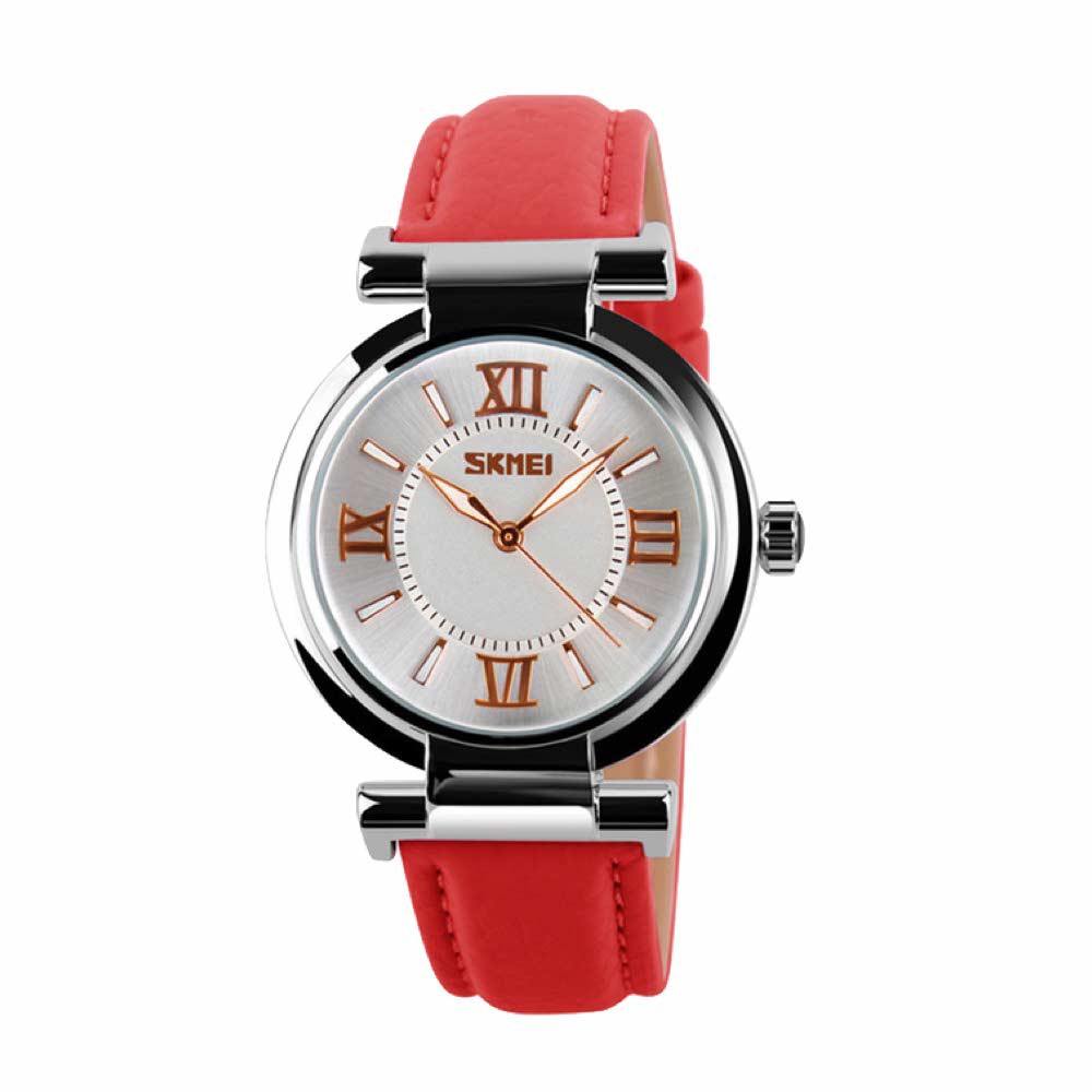 Skmei Casual 9075 Strap Leather Jam Tangan Wanita - Merah