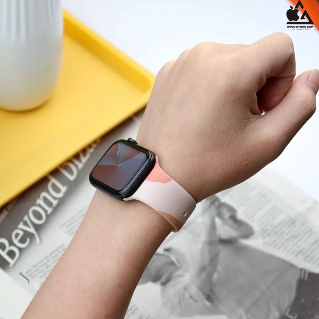 Korean Morandi Pattern Tali Strap Apple Watch  38mm 40mm 41mm 42mm 44mm 45mm SERIES 8 ULTRA 49MM SERIES 8 Series 1 2 3 4 5 6 7 SE Sport Band Strap iWatch Jam Tangan Smart Silicone ABSTRAK Bracelet Candy Polos Silikon Rubber Case