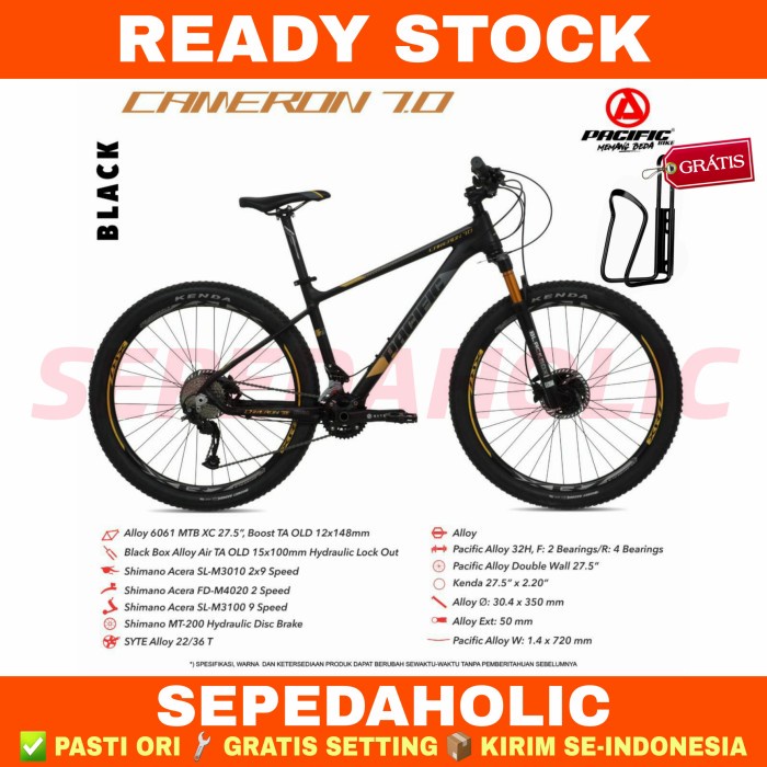Sepeda Gunung 27.5" MTB PACIFIC CAMERON 7.0 Alloy 18 Speed Hidrolik - BLACK, BONUS HOLDER