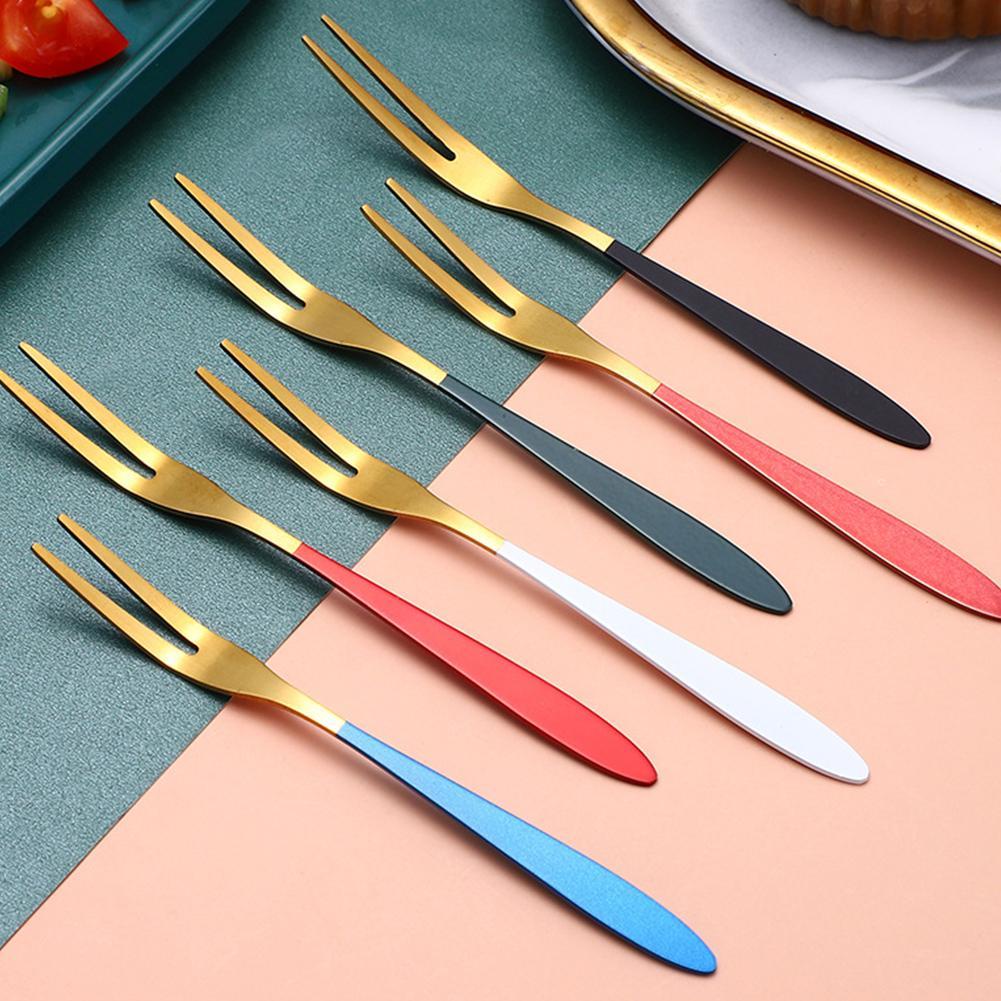 [Multicolor Cute Mini Fruit Fork ][Stainless Steel Cake Dessert Moon Cake Fork][Fruits Salad Appetizer Small Fork ]