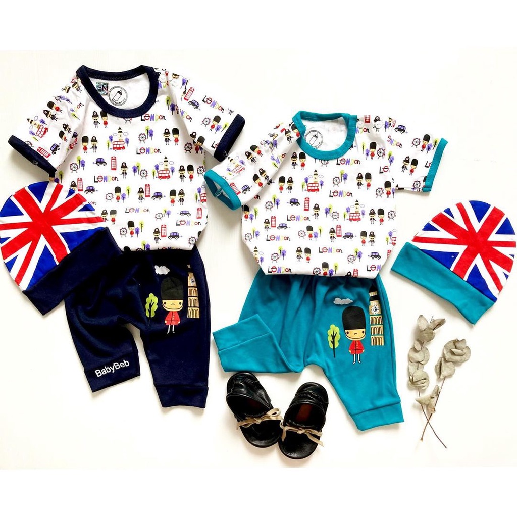 SLEEPING TIGER / LONDON IN LOVE Baju Setelan Kemeja Celana Topi Dasi Pergi Jalan Fashion Anak Bayi Cowok Laki Lucu