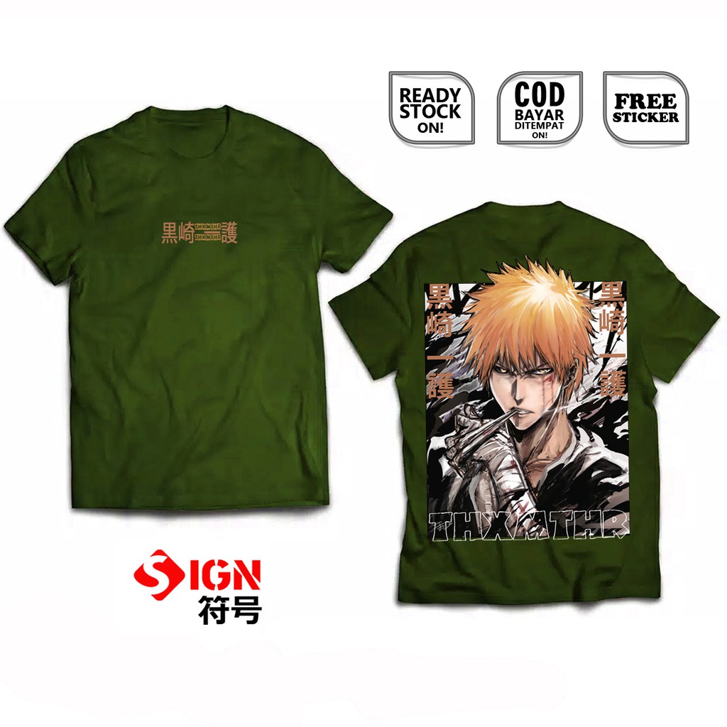 KAOS ICHIGO KUROSAKI BLEACH 黒崎 一護 ANIME MANGA BAJU JEPANG RUKIA SOSUKE ARIHIME BYAKUYA TOUSHIROU SC