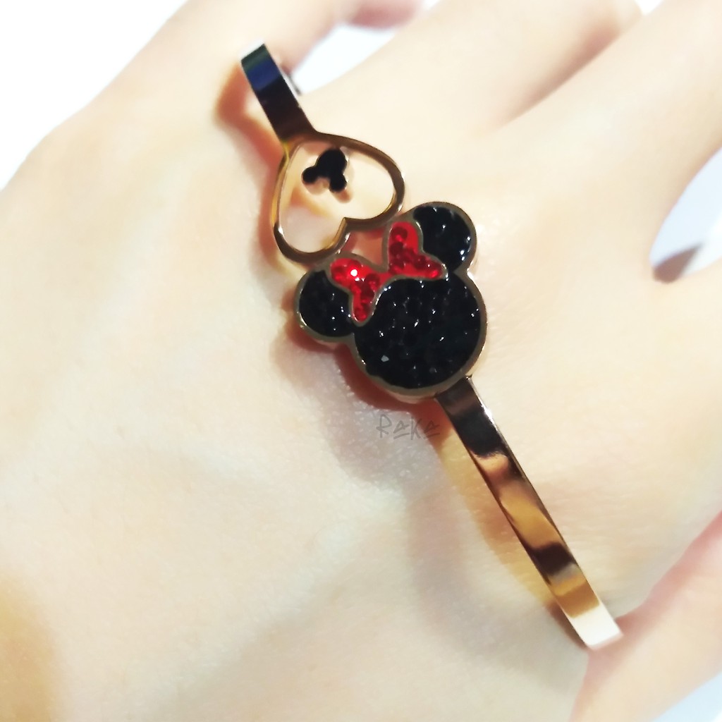 Raka Acc - Gelang Tangan Wanita Bangle MINNIE Hitam Love Rose Gold TITANIUM Perhiasan Wanita