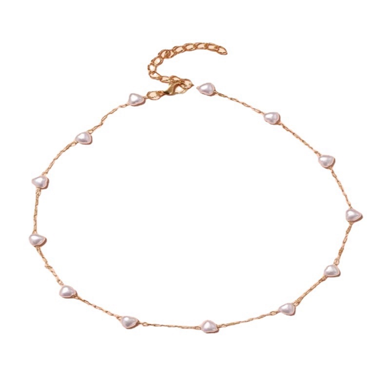 Kalung Rantai Klavikula Hias Mutiara Bentuk Hati Untuk Wanita