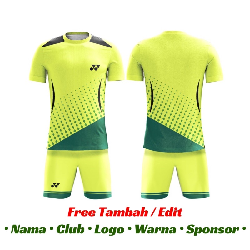 Jersey Badminton setelan Custom | Baju Kaos Setalan Bulutangkis Dryfit Printing Custom | YONEX GREEN