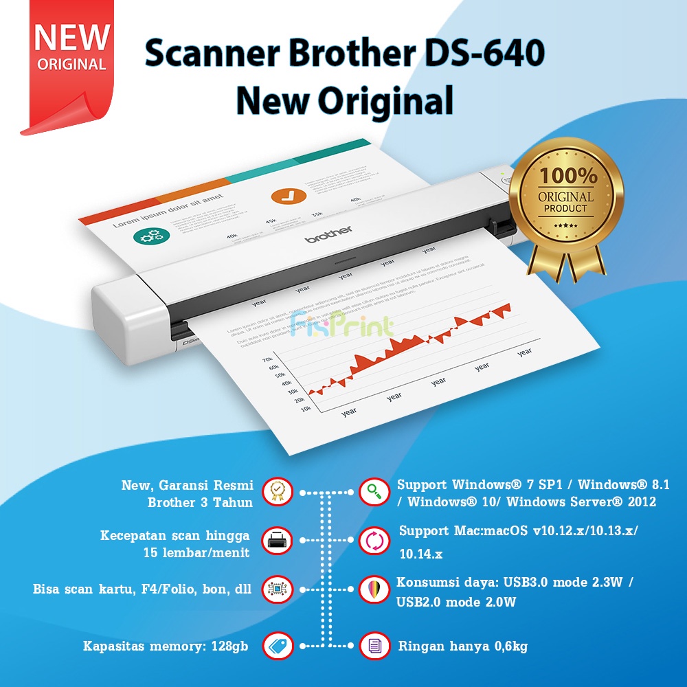 Scanner Brothr DS-640 New Original, Compact Mobile Document Scanner DS640