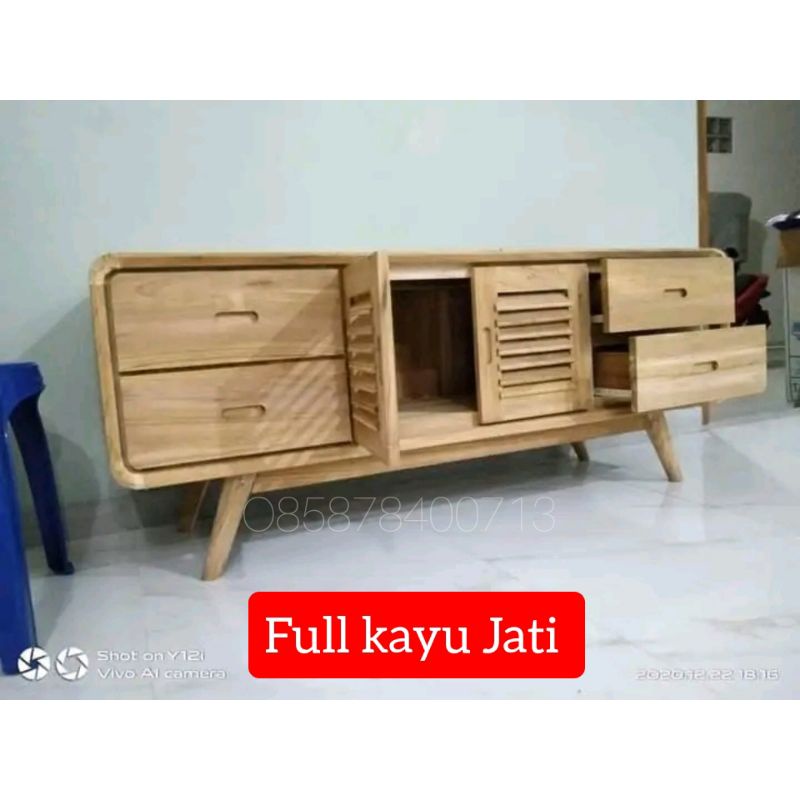bufet minimalis kayu jati meja tv minimalis retro mentahan bufet TV