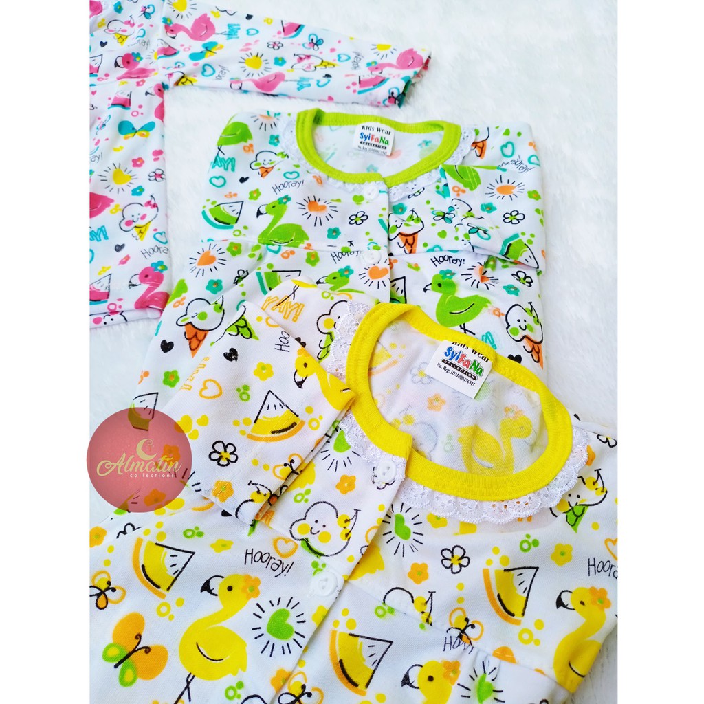 Setelan Baju Bayi / Piyama Bayi Perempuan Lengan Panjang, 3-18 Bulan, Motif Lucu, Bahan Adem, Lembut