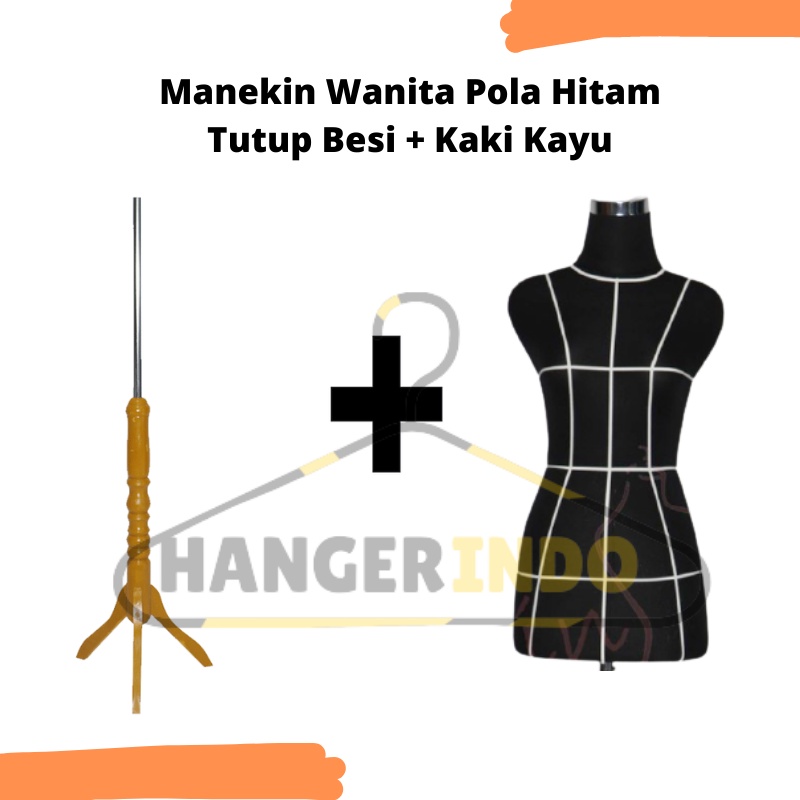 Manekin Wanita Pola Hitam Tutup Besi Kaki Kayu | Patung Baju Wanita | Patung Jahit | Mannequin | Manekin Cewek