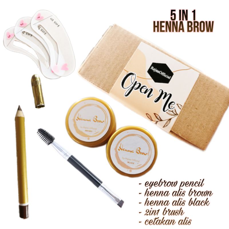 ORIGINAL HENNA ALIS KIT BY RAJNA TAHAN LAMA Paket Lengkap with eyebrow pencil