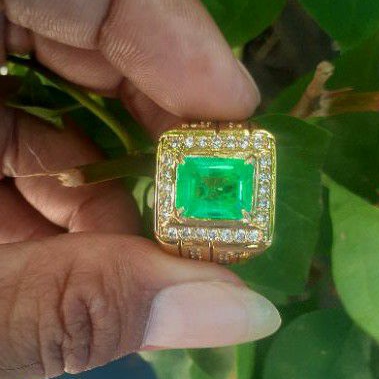 MGS cincin batu zamrud hijau kristal asli catam