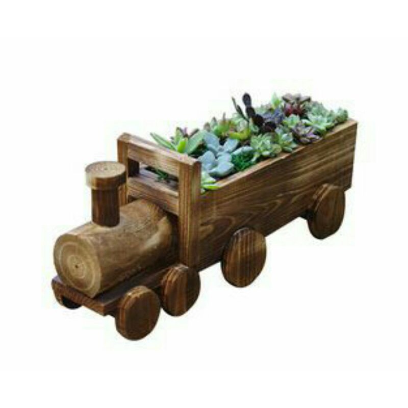 promo murah pot bunga model miniatur kereta api dari kayu jati solid sudah finishing