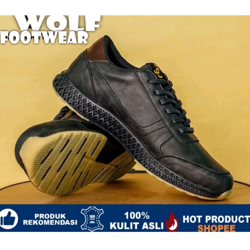 WOLF x CARTER BLACK Sepatu Kasual Sneakers Kulit Aslina Model Brogue ch1