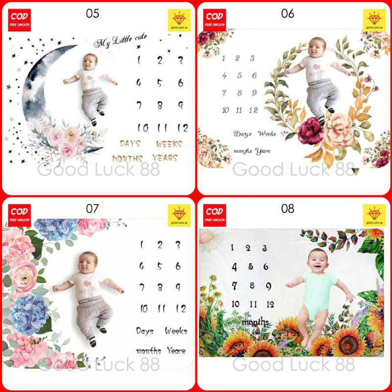 Selimut Bayi Kalender Bulanan Untuk Backdrop Foto Dokumentasi Size Jumbo 1m X 1,4m