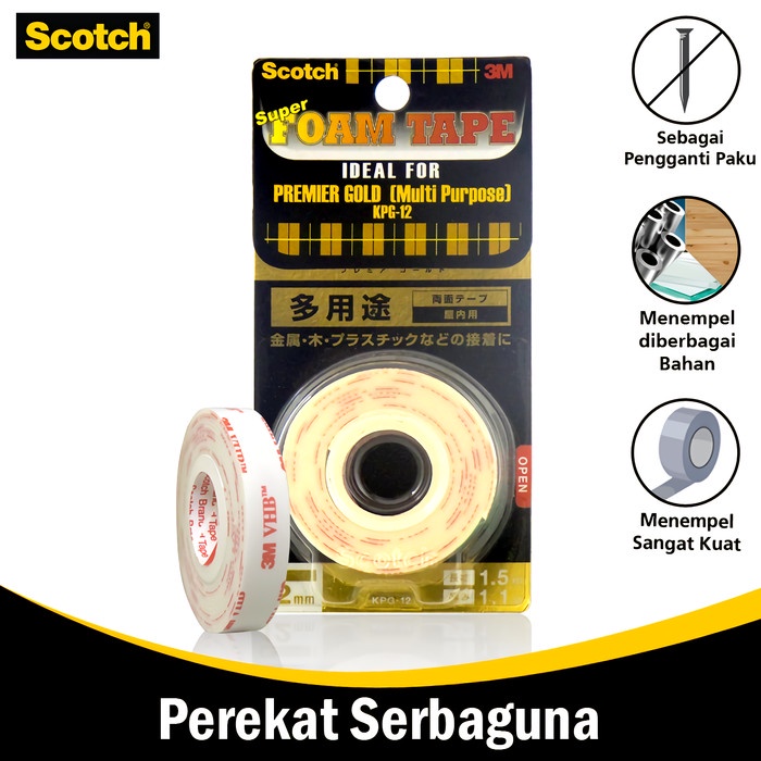

(BISA COD) Double Tape Super Strong Premier Gold Daya Rekat 3M Scotch KPG-12