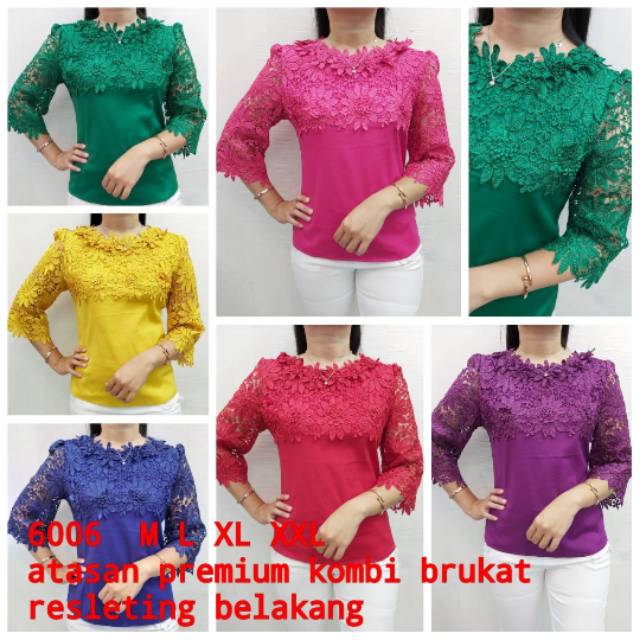 Blouse chibi premium brokat pakai resleting belakang