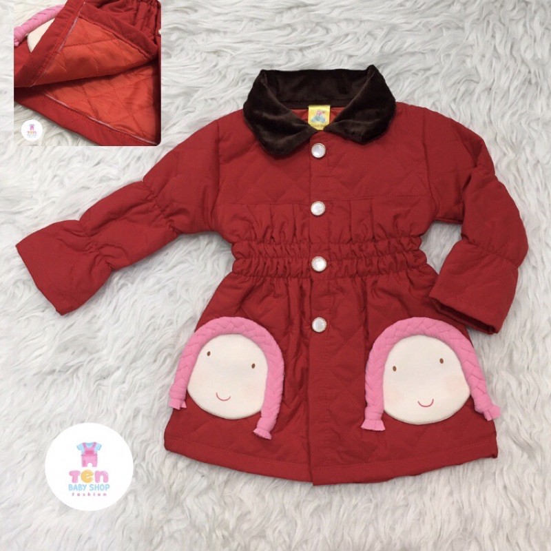 Jaket Parka Girly Colud Bird Bayi / Anak usia 3bulan - 1tahun (Cardigan, Sweater, Coat, jaket bulu-Merah