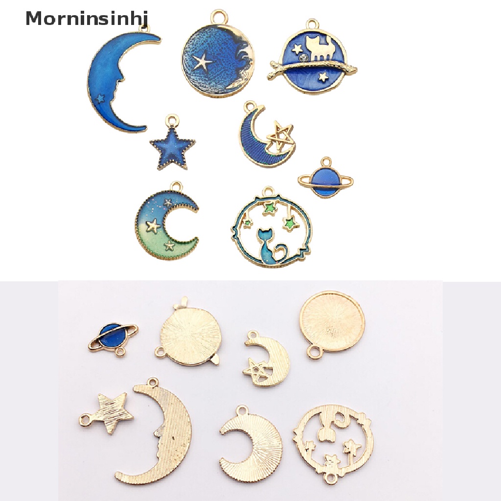 Mornin 24Pcs /Set Enamel Kucing Bulan Bintang Bumi Planet Charms Liontin DIY Membuat Perhiasan id