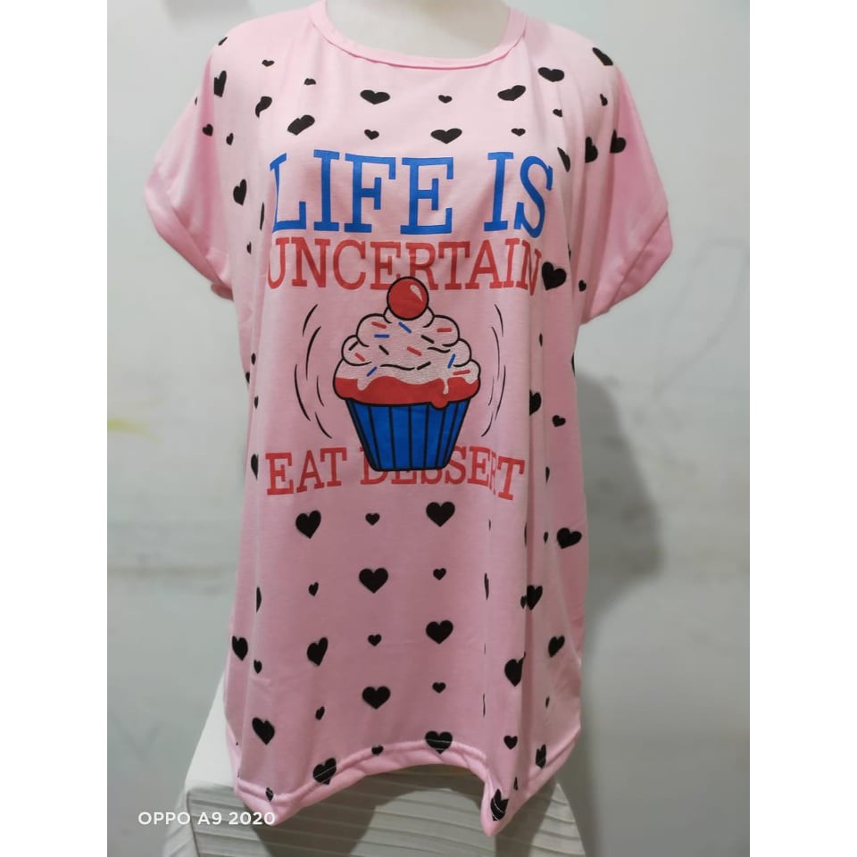 Kaos Jumbo motif cup cake/oblong Wanita lengan manset