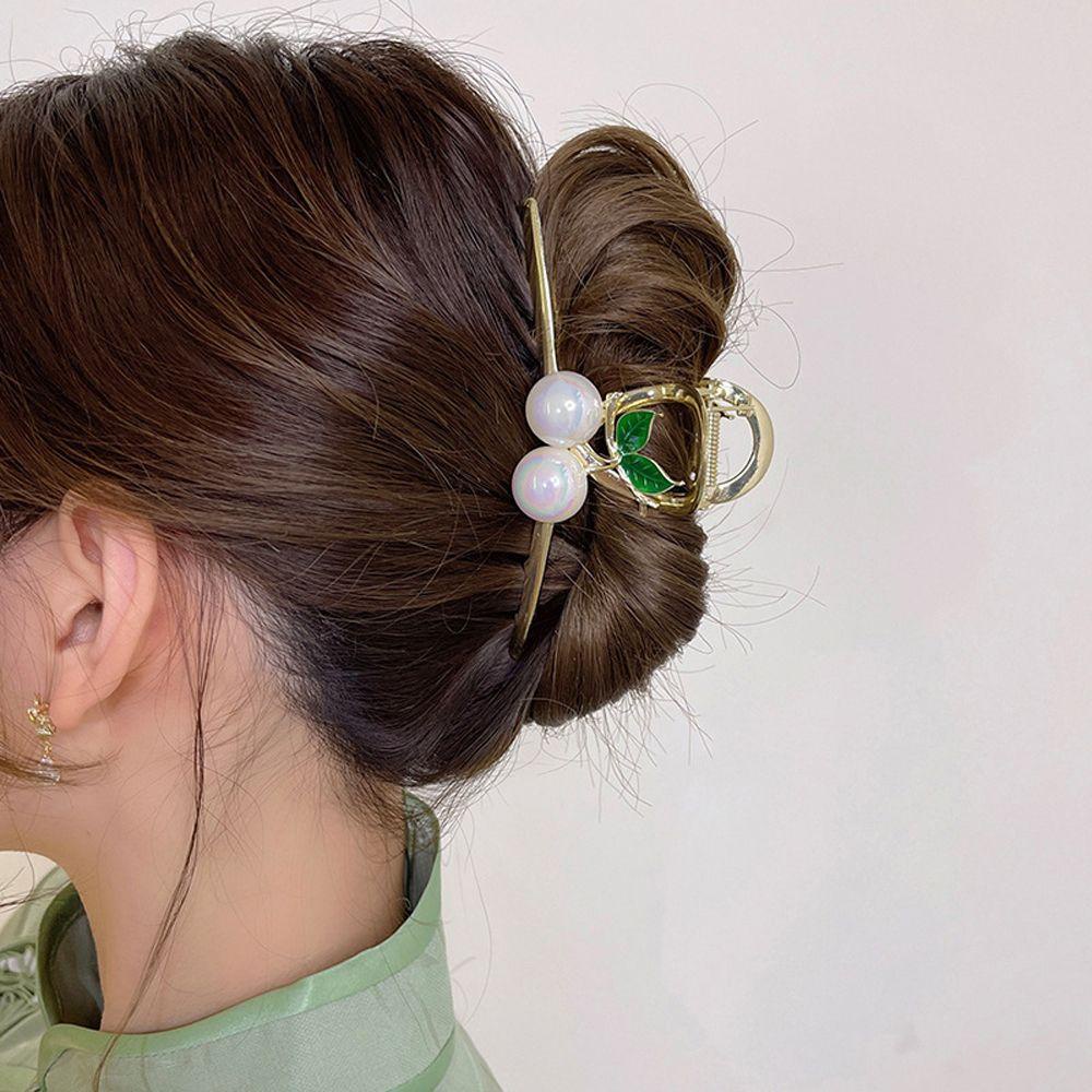 Needway   Cherry Hair Clip Besar Vintage Ponytail Clip Rambut Kepiting Hiasan Kepala Perhiasan Hadiah Wanita Jepit Rambut