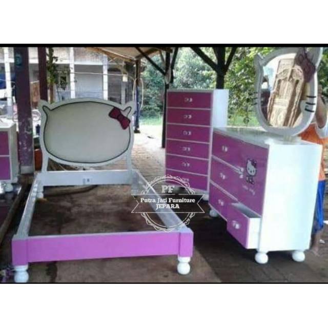 Kamar Set Anak Model Hello Kitty, Kamar Set Anak Lucu Full Jati