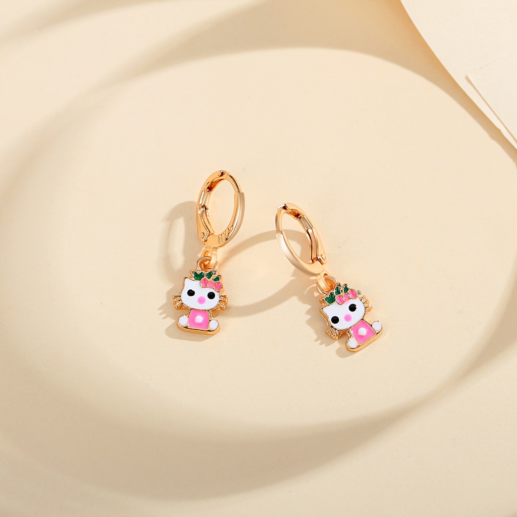 Y704 【COD】 Anak-anak Anting Hello Kitty Titanium Stainless Steel Anting Berlapis Emas Perhiasan