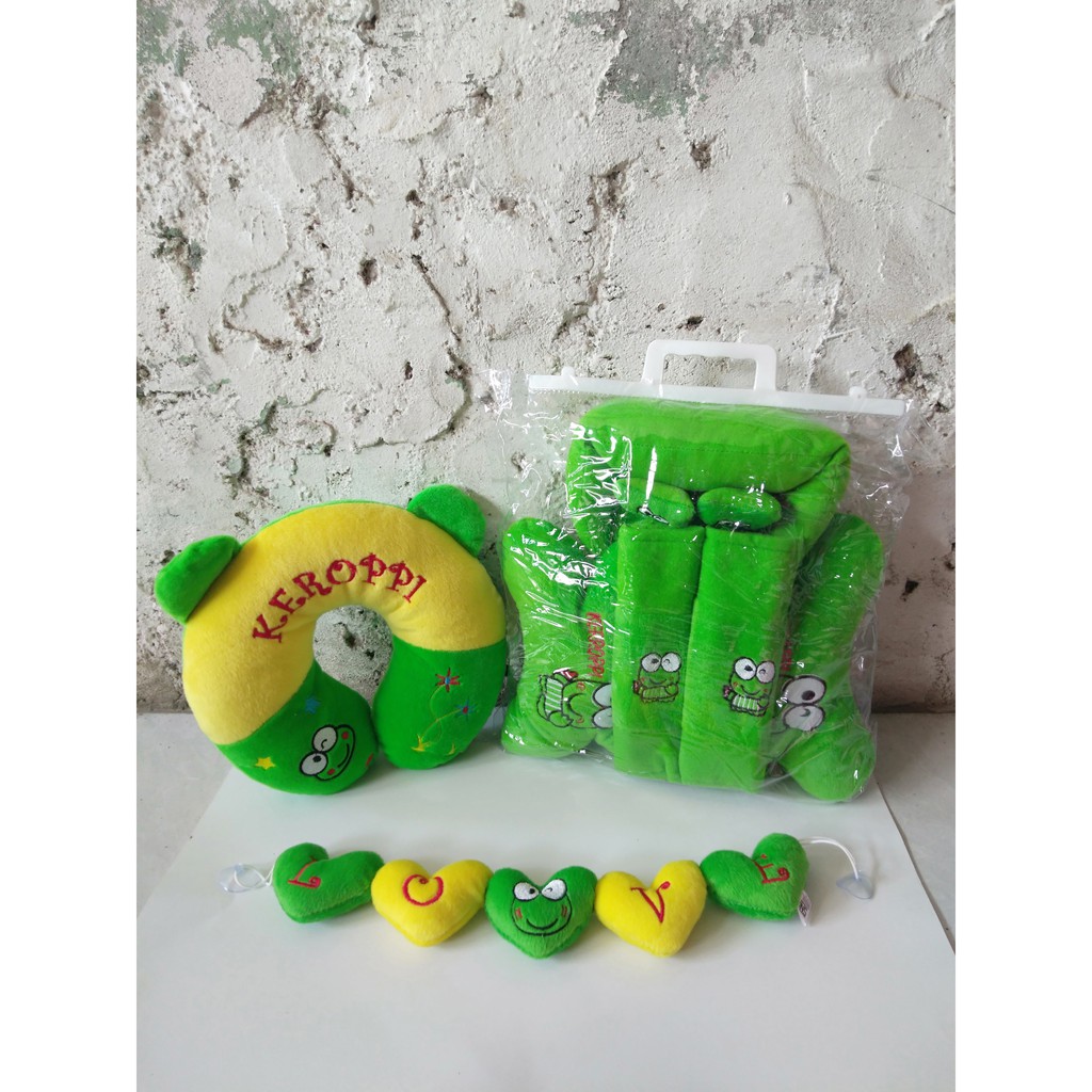 Set Interior Mobil Karakter Keropi - 3in1 Renceng Love-Bantal leher - Cars Set Mobil Karakter