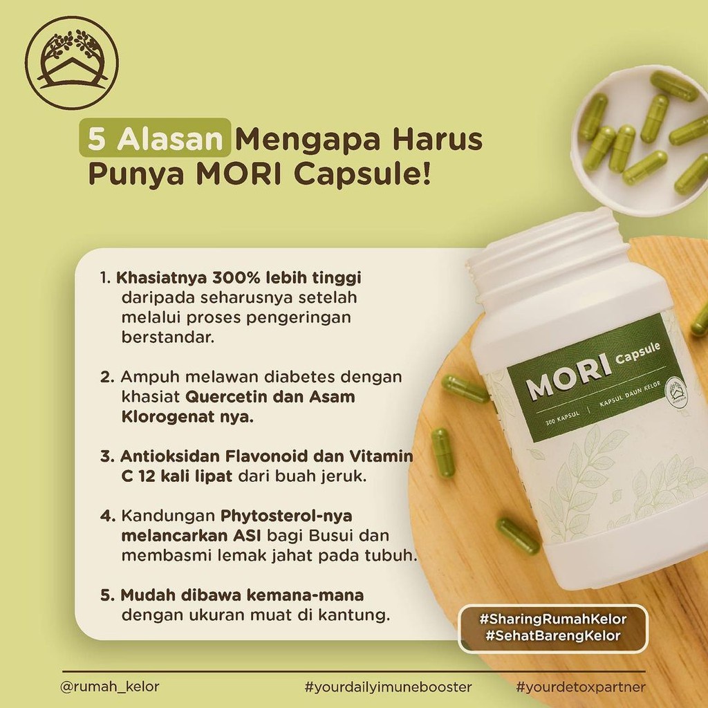 MORI Teh Celup Daun Kelor Premium (Moringa) MORI Kapsul Ekstrak Daun Kelor Suplemen Kesehatan