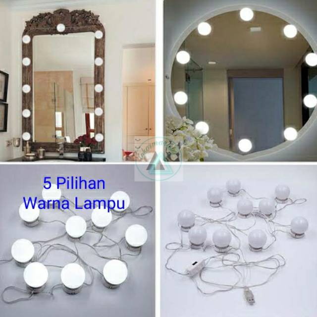 Vanity Mirror Lamp / Lampu LED Meja Rias Make Up 4/6/10 Bohlam BISA GANTI 3 PILIHAN Warna