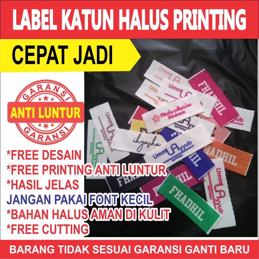 

Label Hijab Printing / Label Baju Sablon / Label Woven Damask Subtitute Custom Colour LABEL KATUN