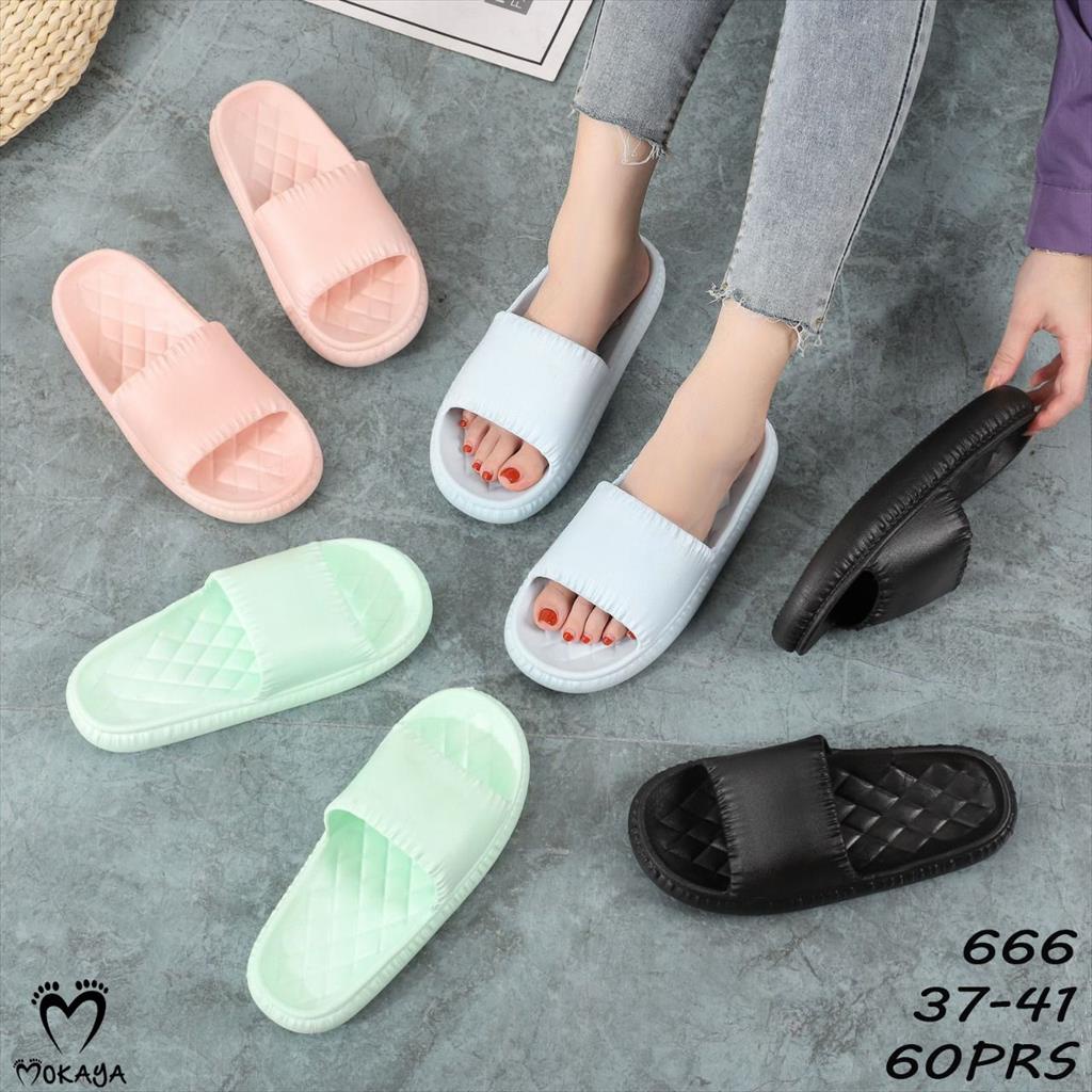 Sandal Slop Jelly Wanita Ban Polos Sol Motif Tebal Empuk Anti Slip Pastel Colour Elegant Simple Import Mokaya / Size 36-41 (666)