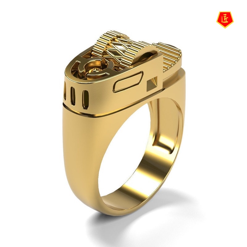 [Ready Stock]Creative Lighter Modeling Ring Punk Style Punk14k Gold