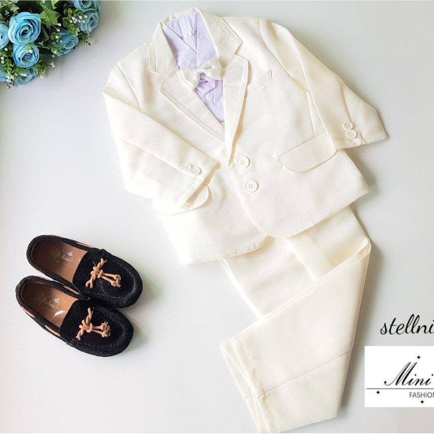 Set Jas Anak Laki PUTIH GADING Usia 3 4 5 6 7 Tahun Dasi Kupu - Setelan Tuxedo Resmi Anak Cowok Pesta Broken White