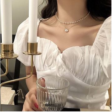 Kalung Multilayer Mutiara Rantai Korea Dua Lapis Double Korean Pearl Necklace