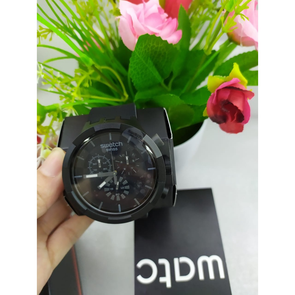 JAM TANGAN PRIA SWATCH SB02B400 BIG BOLD CHECKPOINT BLACK ORIGINAL