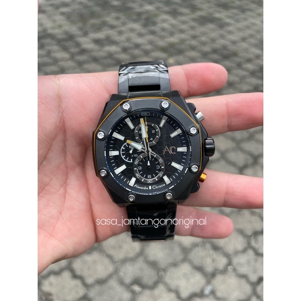 Jam Tangan Alexandre Christie Ac 9601 Collection Original Black Yellow Pria