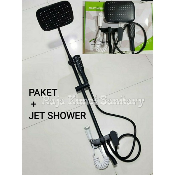 Shower Tiang Set Panas Dingin/ShowerTiang/Shower Set/Kran Mixer Stainless Hitam /Black+ Jet Shower