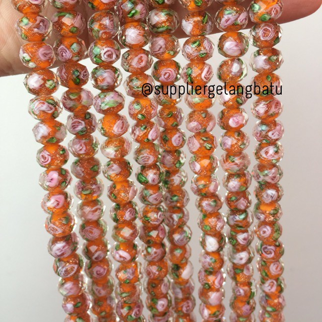 Lampwork kristal Murano 14x12mm bahan crystal ceko mawar oren premium grosir kerajinan beads suppier