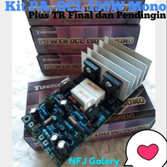 Paket Power Amplifier mobil OCL Rakitan 150 Watt Mono Plus TR dn Pendingin Outdoor Megavox Sperepart