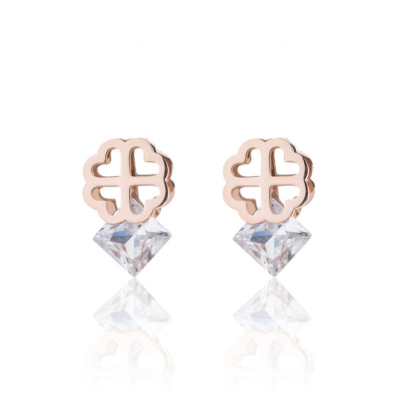 Anting Titanium Rose Gold Asli Wanita Fashion Anti Karat Murah AA018 motif simple formal kantor