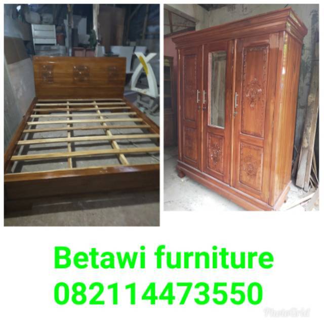Paket lemari jati +tempat tidur jati asli