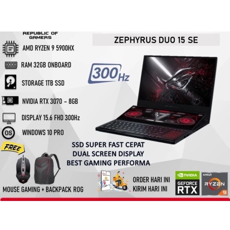 ASUS ROG ZEPHYRUS DUO 15 SE GX551QR RYZEN 9 5900HX 32GB 1TB RTX3070 BONUS MOUSE