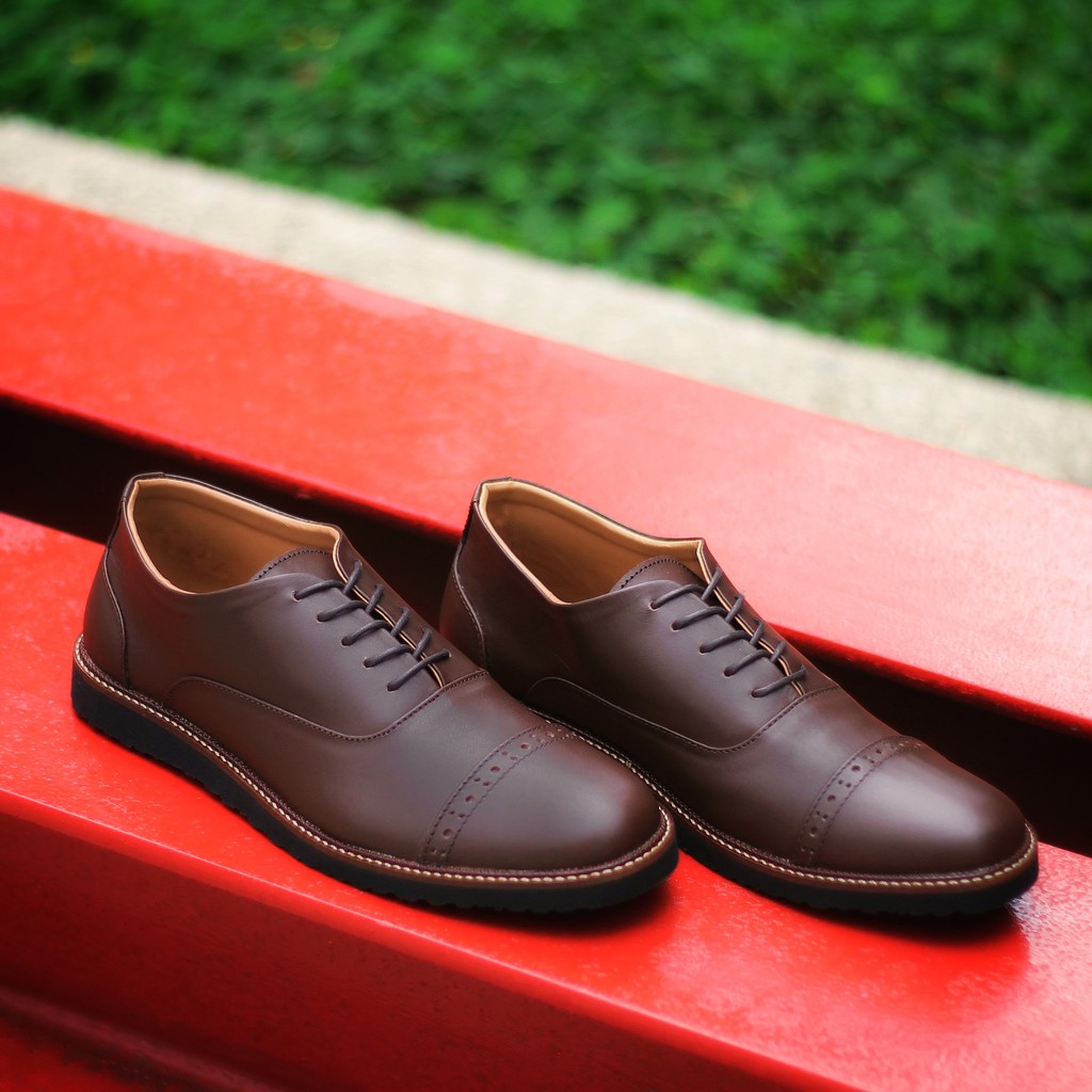 JAZZ 0.1 BROWN |FORIND x Reyl| Sepatu Kulit Vintage Klasik Pria Cowok Derby Formal Original Footwear