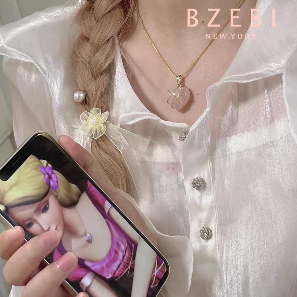 Bzebi Kalung Rantai Barbie Diamond Castle GoldLiontin Batu Opal Kuarsa Rose Handmade Adjustable 950n