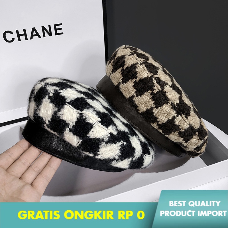 Topi Baret Fashion Wanita Kulit Edge Baret Wanita    Wol Rajutan Baret  Jepang-   Fashion Houndstoot