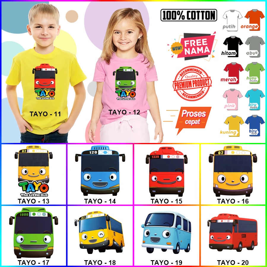 Kaos baju COUPLE  ANAK  TAYO LITTLE BUS FAMILY BANYAK MOTIF [FREE CETAK NAMA]